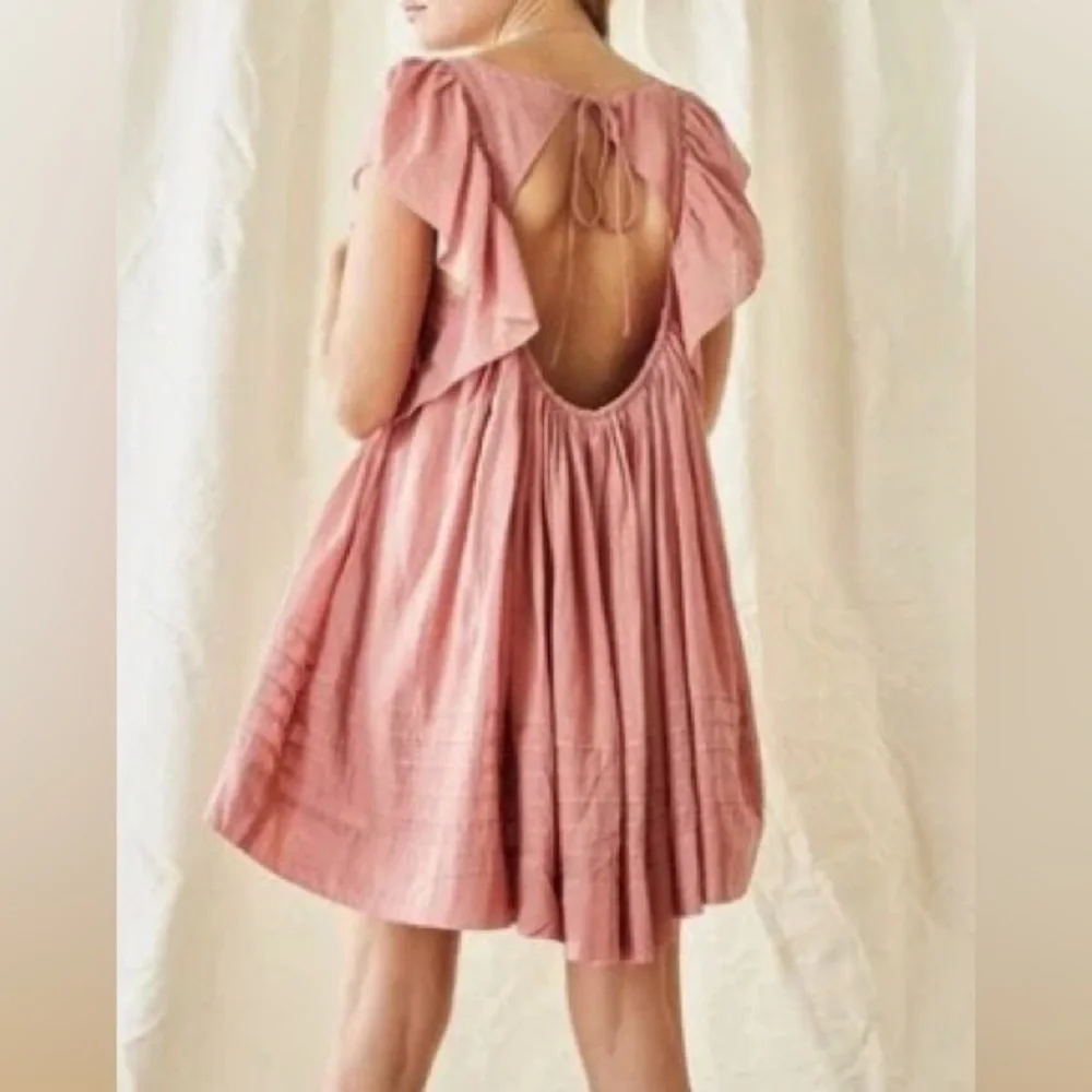 Free People Hailey Mini Dress Pink Open Back Boho Small